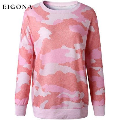 Women's Camouflage Print Casual Leopard Pullover Long Sleeve Sweatshirts __stock:50 clothes refund_fee:800 tops