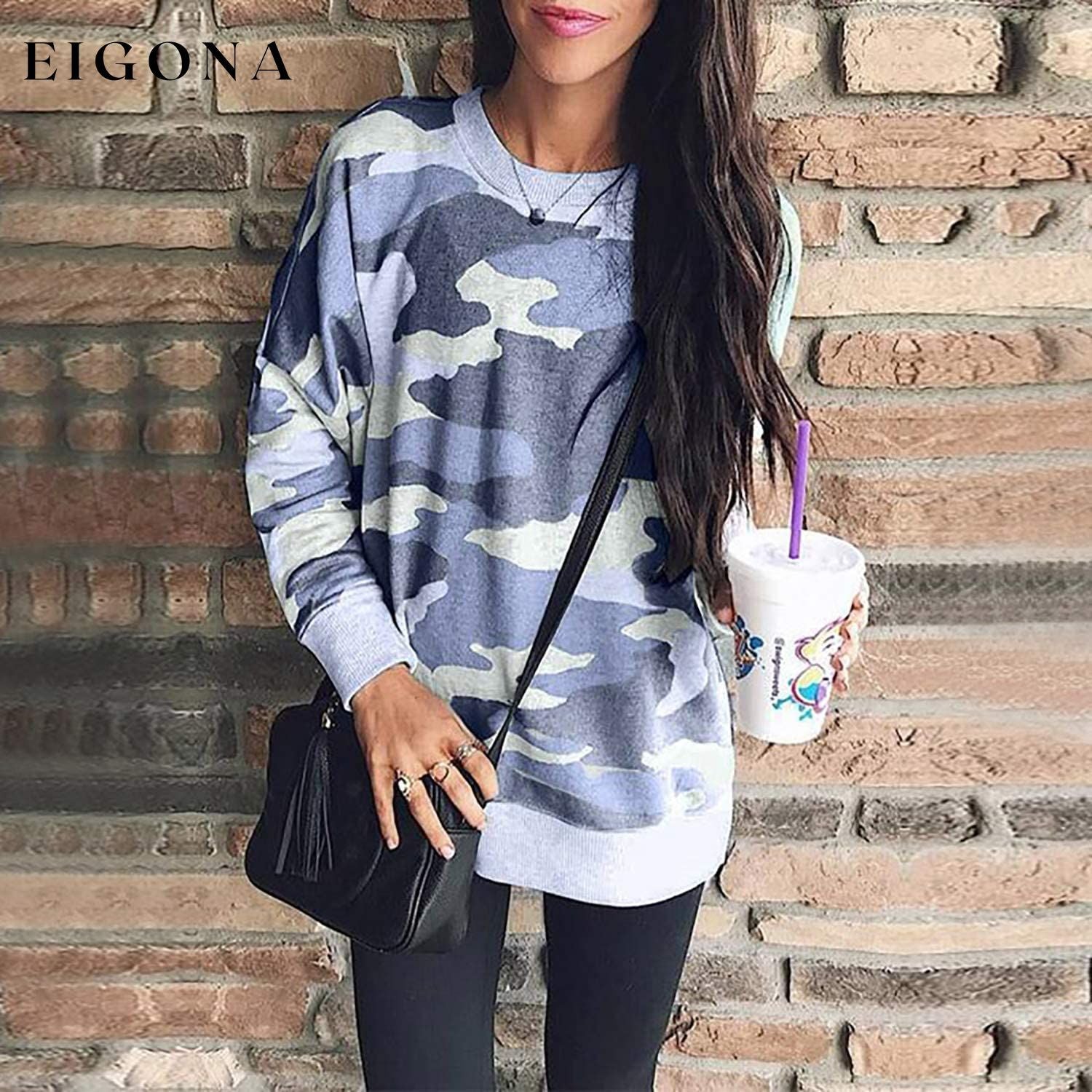 Women's Camouflage Print Casual Leopard Pullover Long Sleeve Sweatshirts __stock:50 clothes refund_fee:800 tops