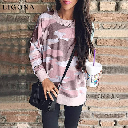 Women's Camouflage Print Casual Leopard Pullover Long Sleeve Sweatshirts __stock:50 clothes refund_fee:800 tops