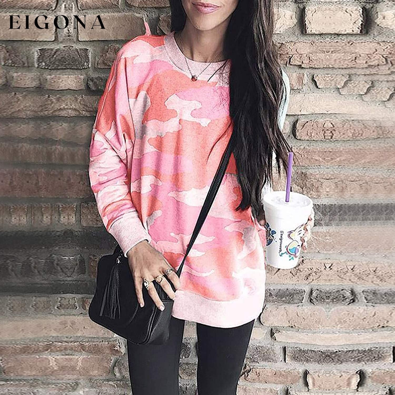 Women's Camouflage Print Casual Leopard Pullover Long Sleeve Sweatshirts __stock:50 clothes refund_fee:800 tops