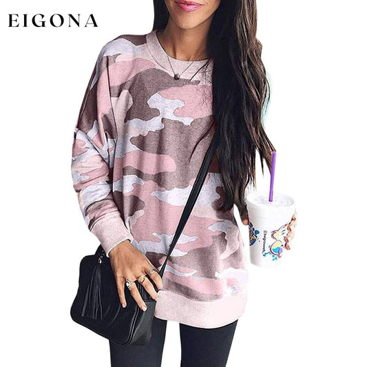 Women's Camouflage Print Casual Leopard Pullover Long Sleeve Sweatshirts Pink __stock:50 clothes refund_fee:800 tops