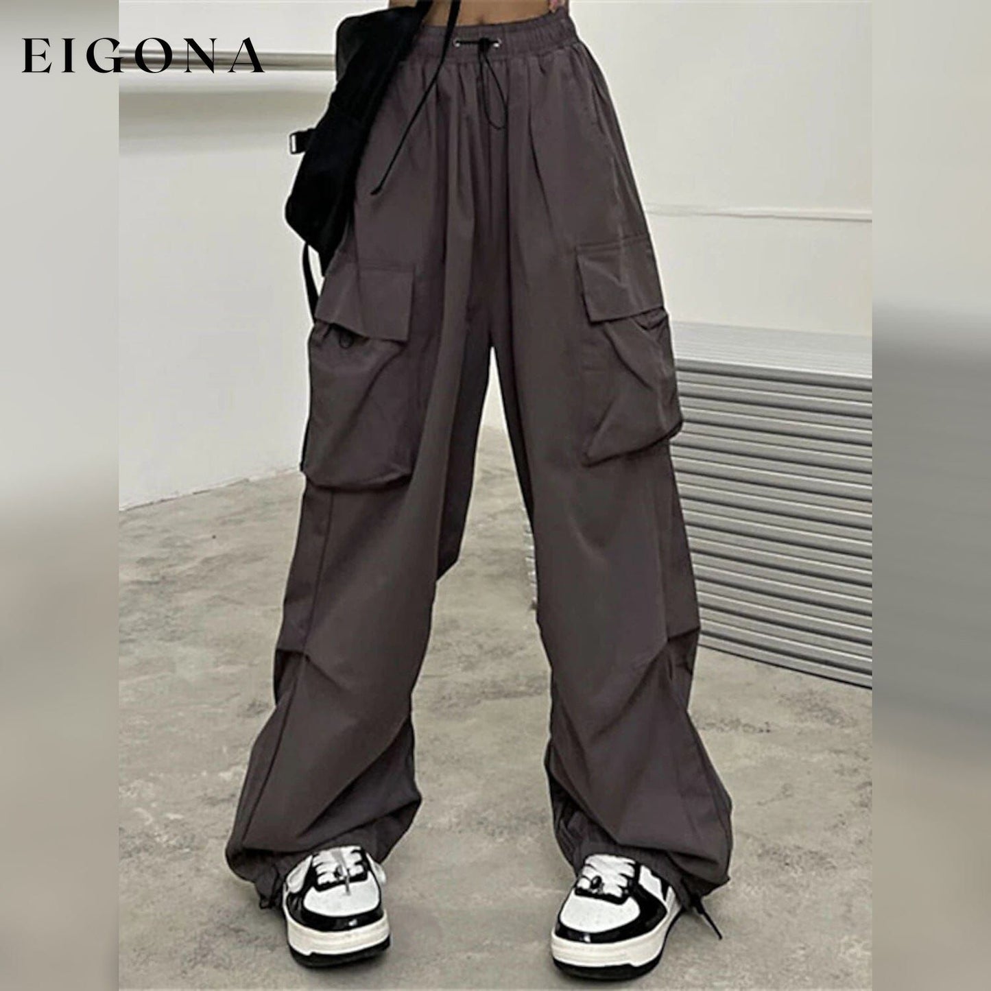 Women's Cargo Baggy Pants High Waist Dark Gray __stock:200 bottoms refund_fee:1200