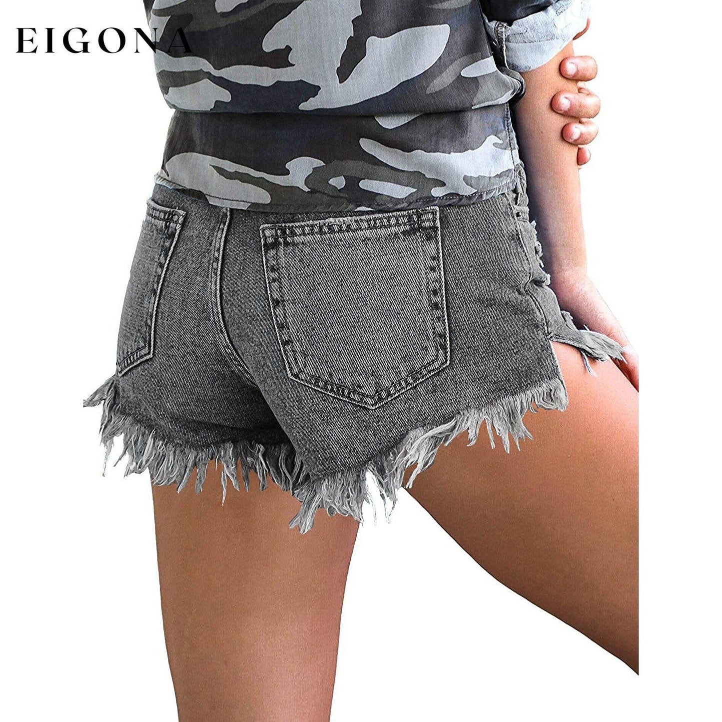 Women's Casual Denim Shorts Frayed Raw Hem Ripped Jeans Shorts __stock:200 bottoms refund_fee:1200