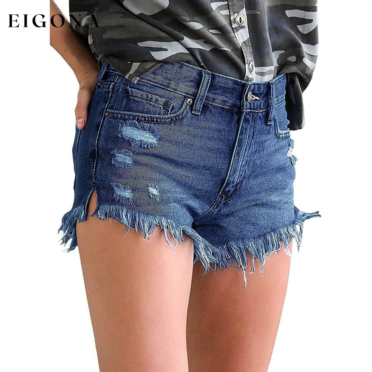 Women's Casual Denim Shorts Frayed Raw Hem Ripped Jeans Shorts __stock:200 bottoms refund_fee:1200