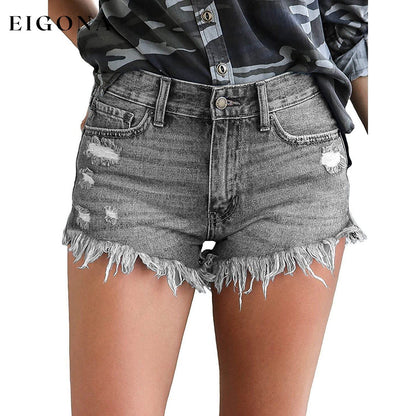 Women's Casual Denim Shorts Frayed Raw Hem Ripped Jeans Shorts Gray __stock:200 bottoms refund_fee:1200