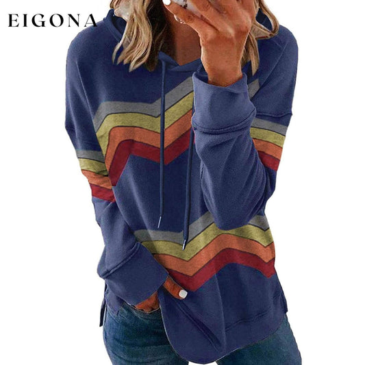 Womens Casual Hoodie Striped Printed Sweatshirts Long Sleeve Drawstring Pullover Blue __stock:50 clothes refund_fee:1200 tops
