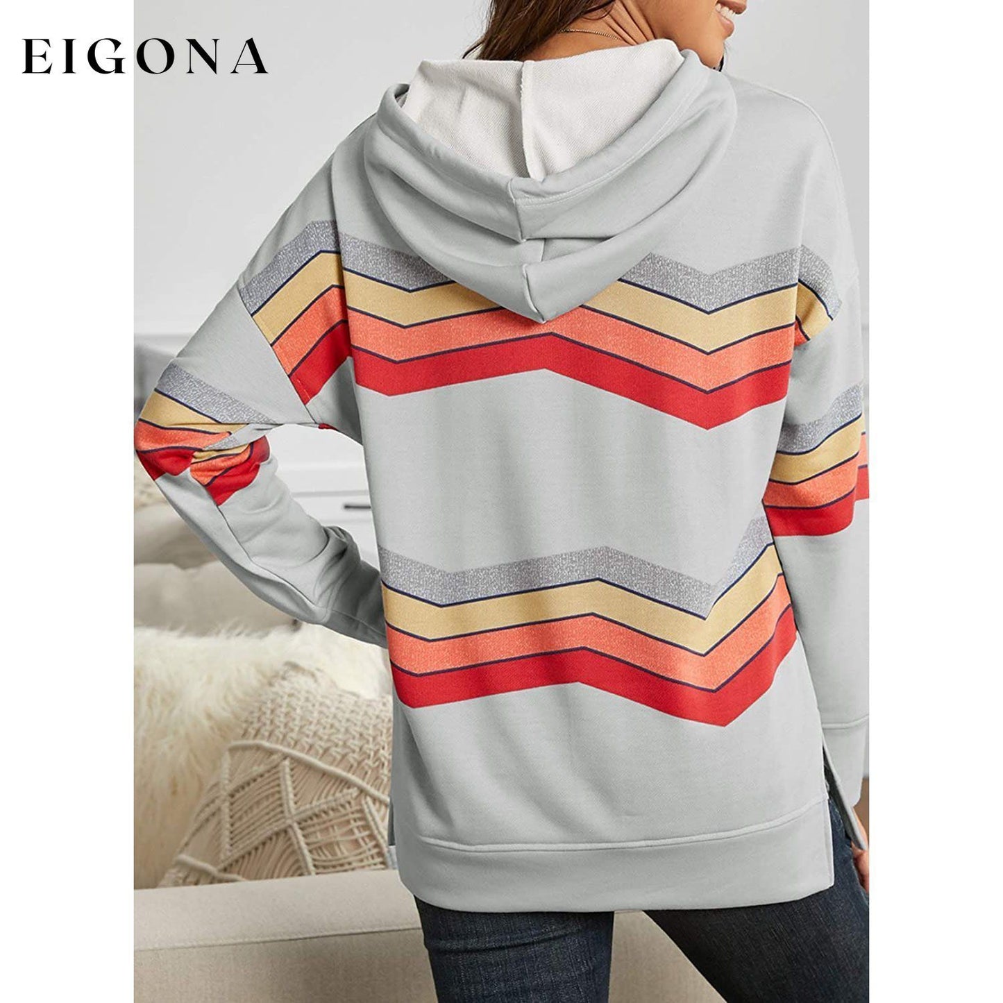 Womens Casual Hoodie Striped Printed Sweatshirts Long Sleeve Drawstring Pullover __stock:50 clothes refund_fee:1200 tops