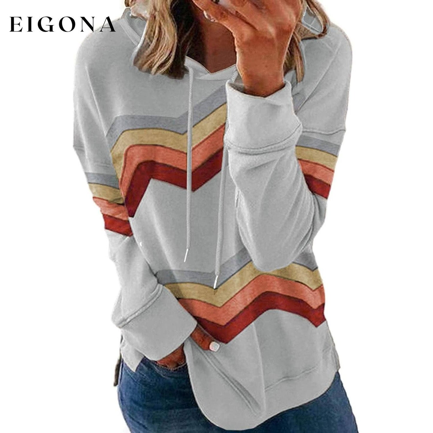 Womens Casual Hoodie Striped Printed Sweatshirts Long Sleeve Drawstring Pullover Gray __stock:50 clothes refund_fee:1200 tops