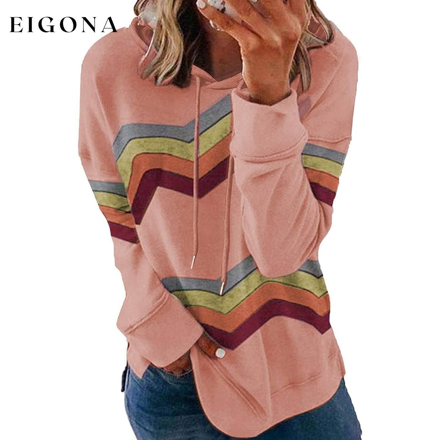 Womens Casual Hoodie Striped Printed Sweatshirts Long Sleeve Drawstring Pullover Pink __stock:50 clothes refund_fee:1200 tops