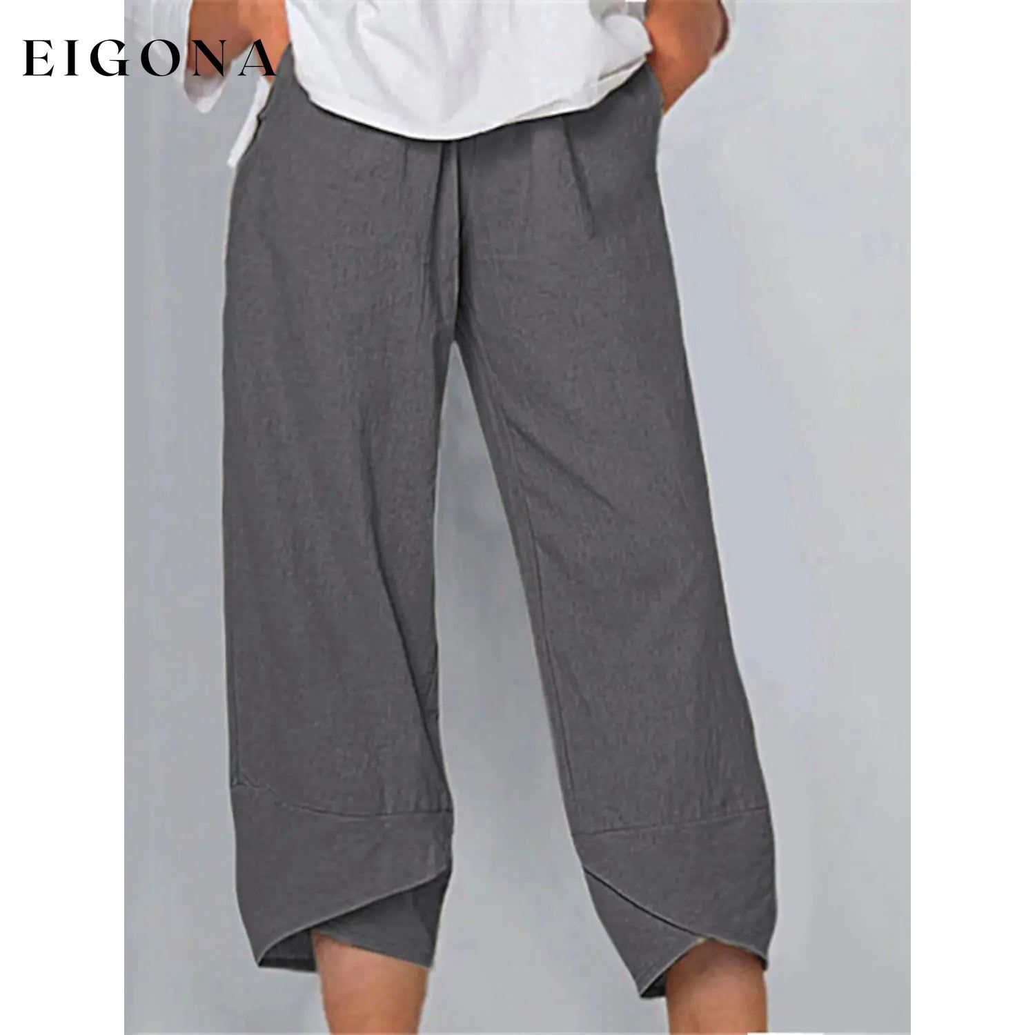 Women's Casual Plus Size Cotton Pants Gray __stock:200 bottoms refund_fee:1200