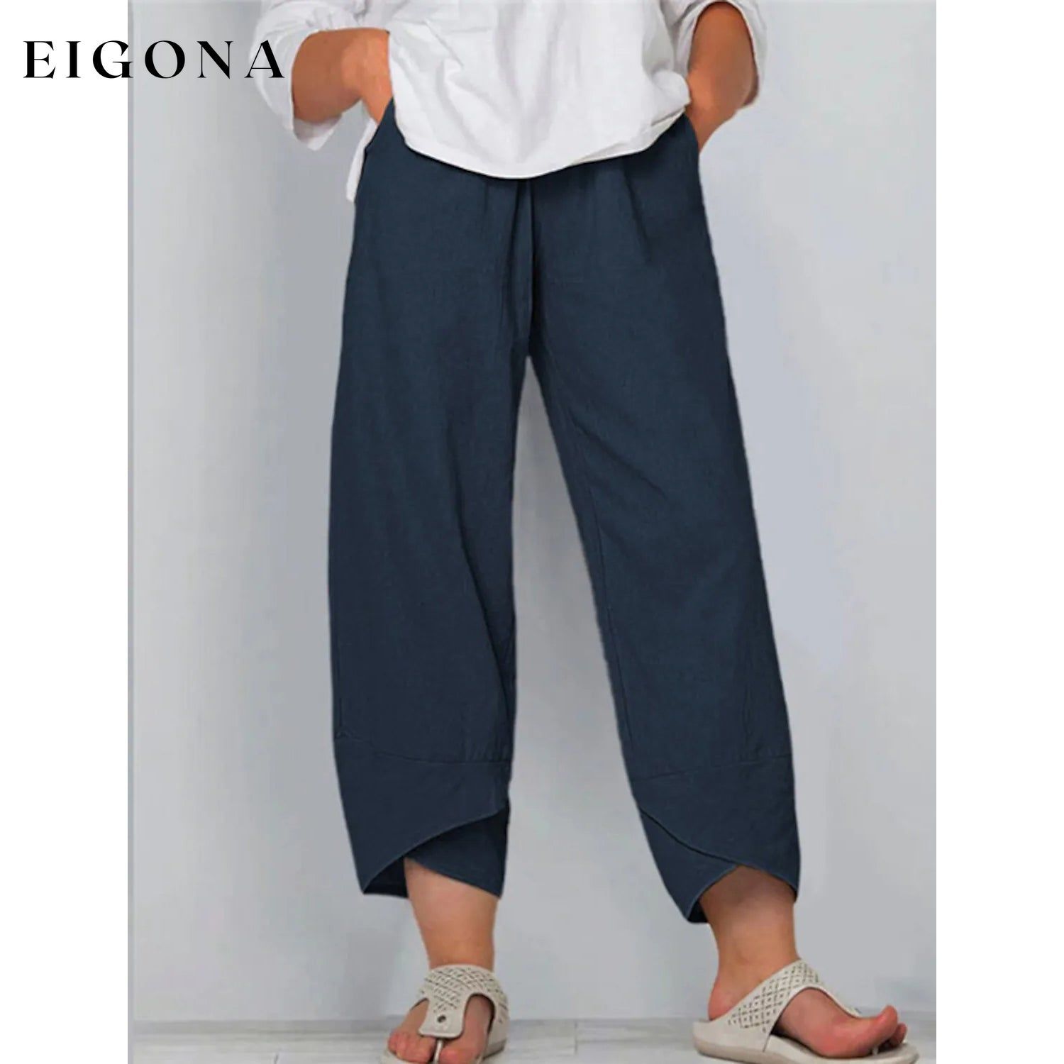 Women's Casual Plus Size Cotton Pants Navy Blue __stock:200 bottoms refund_fee:1200