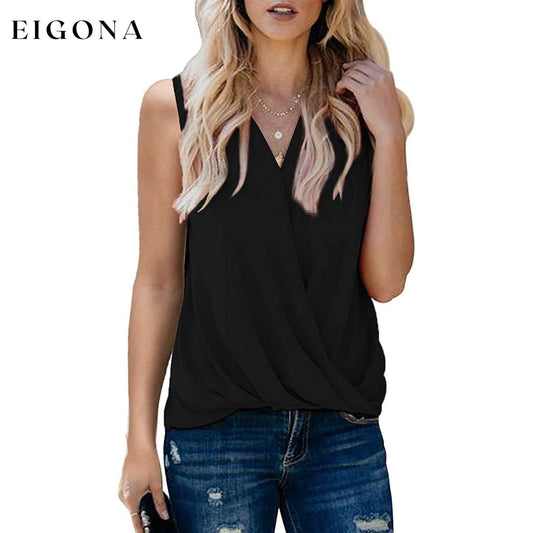 Womens Casual Summer Tie Sleeve Wrap V Neck Chiffon Blouses Tops Shirts Black __stock:500 clothes refund_fee:800 tops