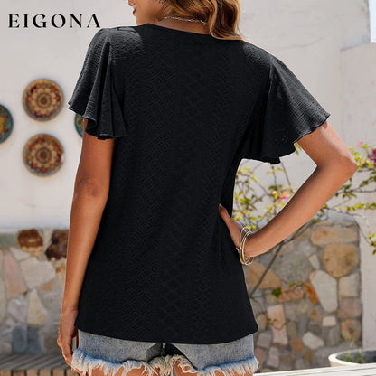 Womens Casual T-Shirts Summer Crew Neck Ruffle Sleeve Tees Tunic Tops __stock:200 clothes refund_fee:1200 tops