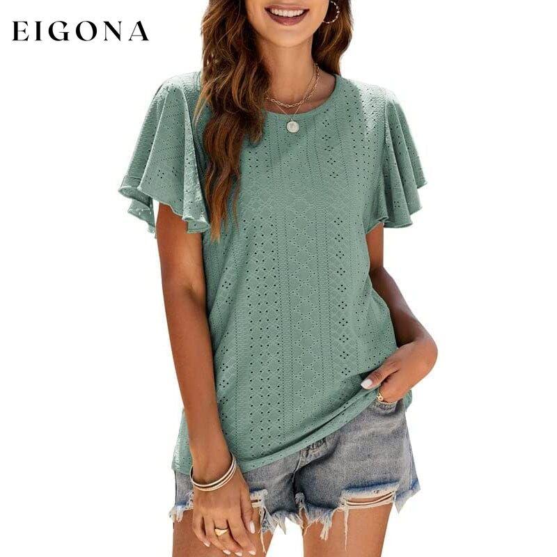 Womens Casual T-Shirts Summer Crew Neck Ruffle Sleeve Tees Tunic Tops Green __stock:200 clothes refund_fee:1200 tops