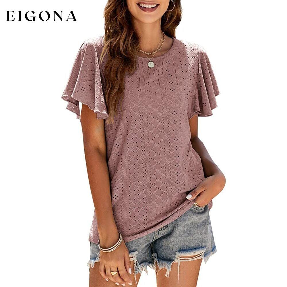 Womens Casual T-Shirts Summer Crew Neck Ruffle Sleeve Tees Tunic Tops Rust __stock:200 clothes refund_fee:1200 tops