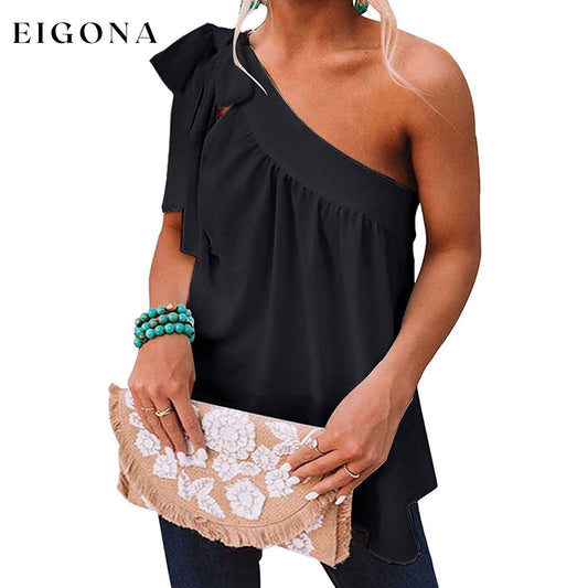 Women's Casual Tie One Shoulder Top Black __stock:200 clothes refund_fee:1200 tops