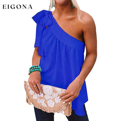 Women's Casual Tie One Shoulder Top Blue __stock:200 clothes refund_fee:1200 tops