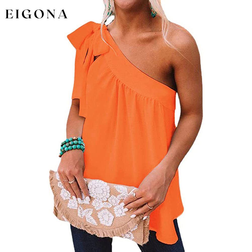 Women's Casual Tie One Shoulder Top Orange __stock:200 clothes refund_fee:1200 tops