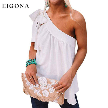 Women's Casual Tie One Shoulder Top White __stock:200 clothes refund_fee:1200 tops