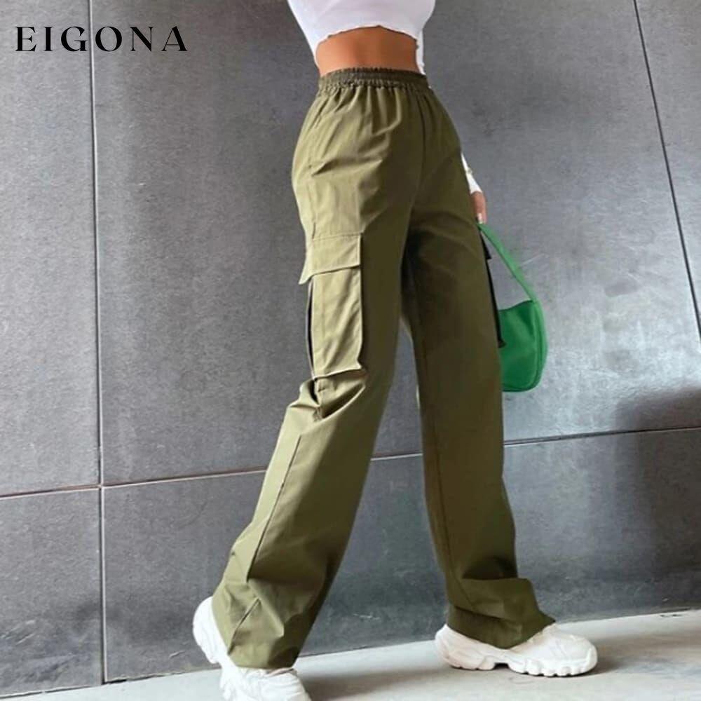 Women's Chinos Cargo Mid Waist Pants Army Green __stock:200 bottoms refund_fee:1200