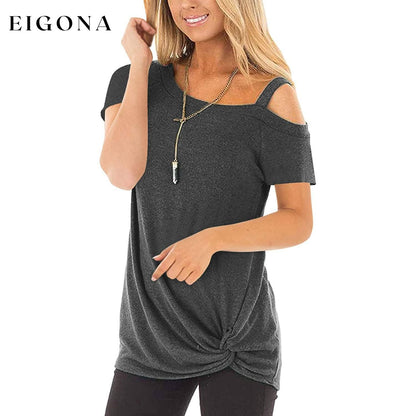 Women's Cold Shoulder Tops Summer Short Sleeve Casual Twist Knot Blouse T-Shirt __stock:200 clothes refund_fee:800 tops