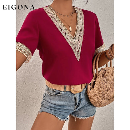 Women's Contrast Guipure Lace Blouse __stock:200 clothes refund_fee:800 tops