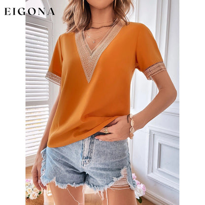 Women's Contrast Guipure Lace Blouse Orange __stock:200 clothes refund_fee:800 tops