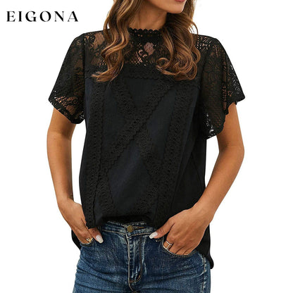 Women's Cute Lace Shirt Top T-Shirt Black __stock:200 clothes refund_fee:800 tops