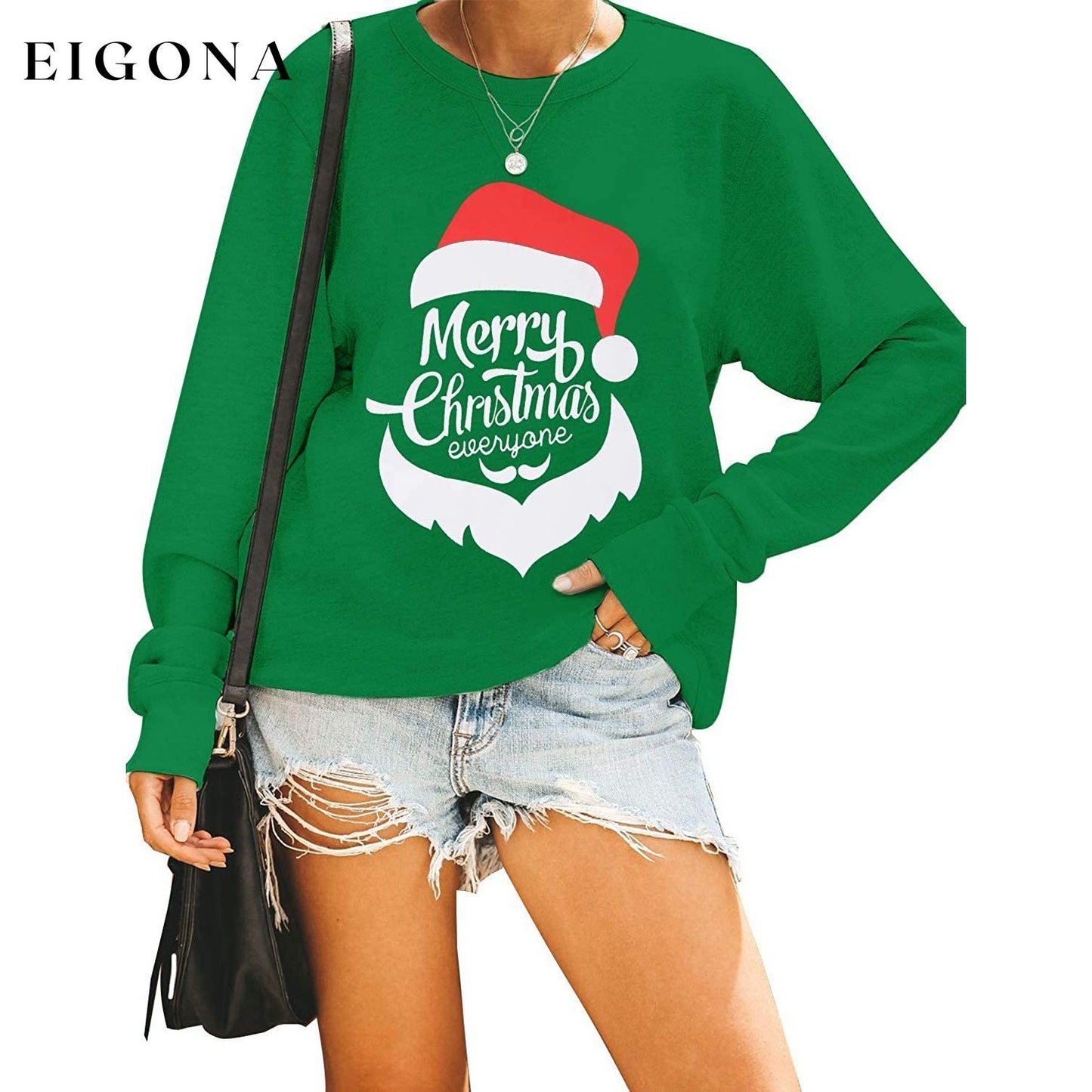 Women's Cute Long Sleeve Top Loose Crewneck Pullover Sweatshirt Green __stock:50 clothes refund_fee:1200 tops