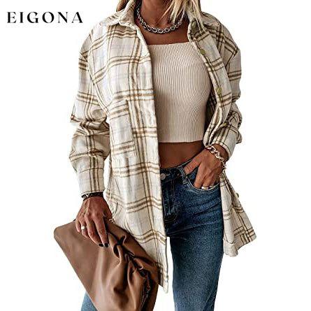 Women's Fall Clothes Plaid Jacket Long Sleeve Khaki __stock:200 clothes refund_fee:1200 tops
