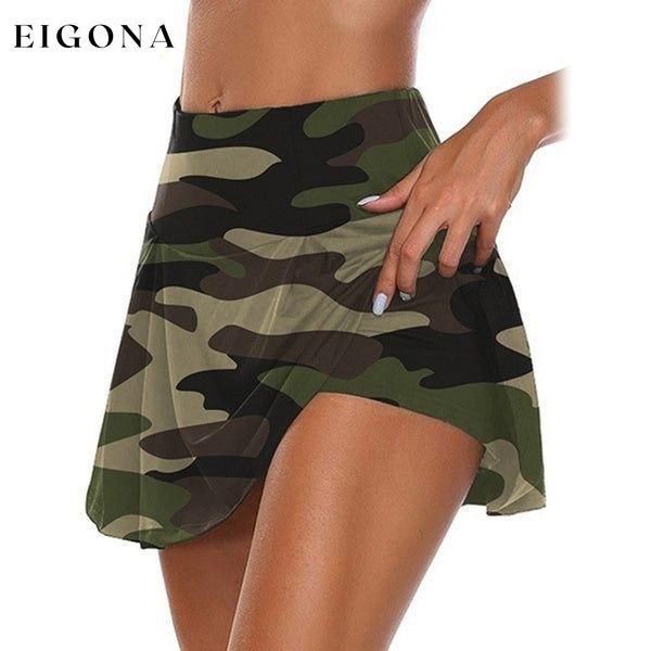 Women's Fashion Camouflage Print Athletic Skirt Green __stock:200 bottoms refund_fee:800