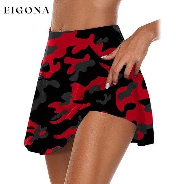 Women's Fashion Camouflage Print Athletic Skirt Red __stock:200 bottoms refund_fee:800