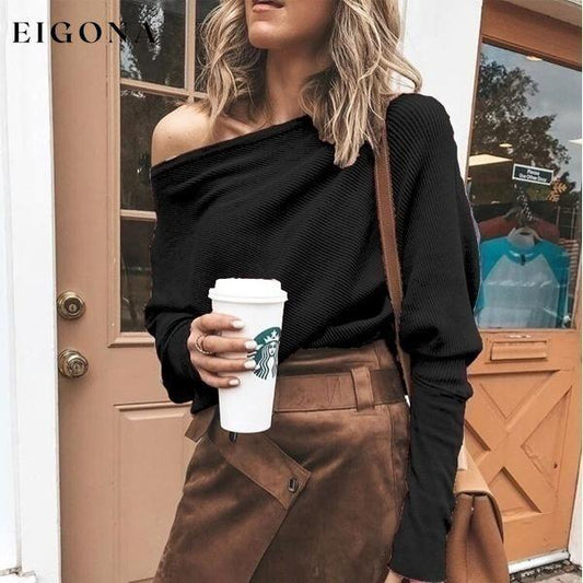 Women's Fashion Off Shoulder Long Sleeve Sweater Casual Long Sleeved Sweatshirt Top Black __stock:100 clothes refund_fee:800 show-color-swatches tops
