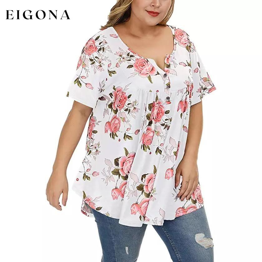 Women's Henley Shirts Floral Tunic Tops Short Sleeve Blouses __stock:500 clothes refund_fee:800 tops