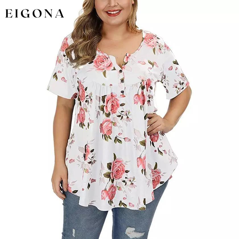 Women's Henley Shirts Floral Tunic Tops Short Sleeve Blouses White __stock:500 clothes refund_fee:800 tops