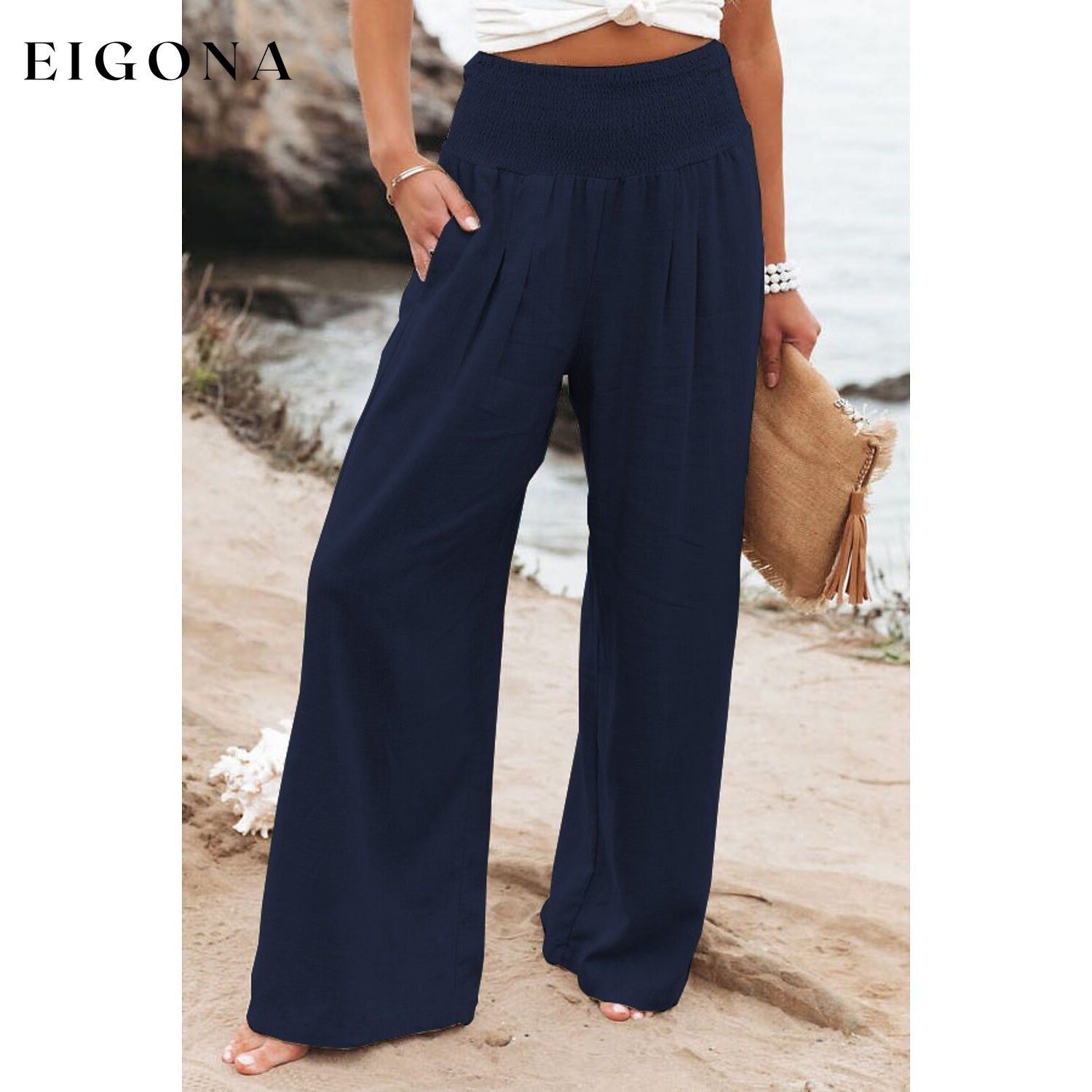 Women's High Waist Loose Wide Leg Pants Navy __stock:200 bottoms refund_fee:1200