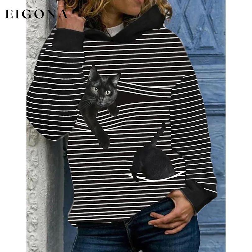 Women's Hoodie Pullover Cat Graphic Casual Daily Basic Hoodies Sweatshirts Black __stock:50 clothes refund_fee:800 tops