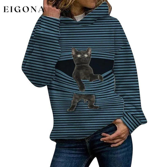 Women's Hoodie Pullover Cat Graphic Casual Daily Basic Hoodies Sweatshirts Blue __stock:50 clothes refund_fee:800 tops