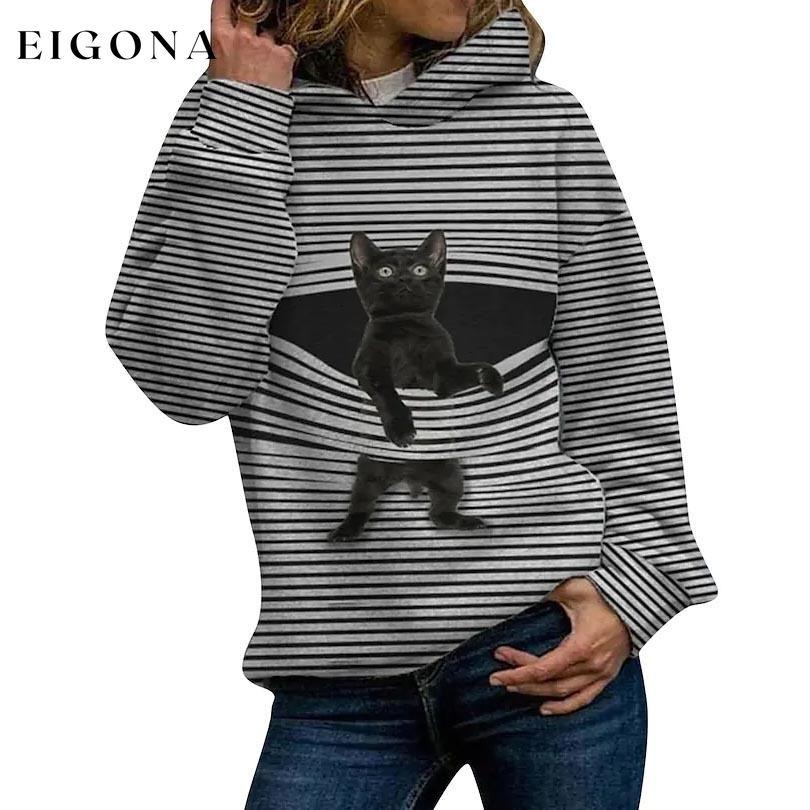Women's Hoodie Pullover Cat Graphic Casual Daily Basic Hoodies Sweatshirts Gray __stock:50 clothes refund_fee:800 tops