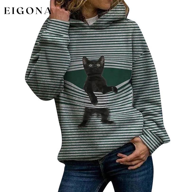 Women's Hoodie Pullover Cat Graphic Casual Daily Basic Hoodies Sweatshirts Green __stock:50 clothes refund_fee:800 tops