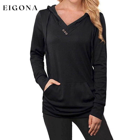 Women's Hoodie Sweatshirt Plain Lace Up Front Pocket Black __stock:200 clothes refund_fee:800 tops
