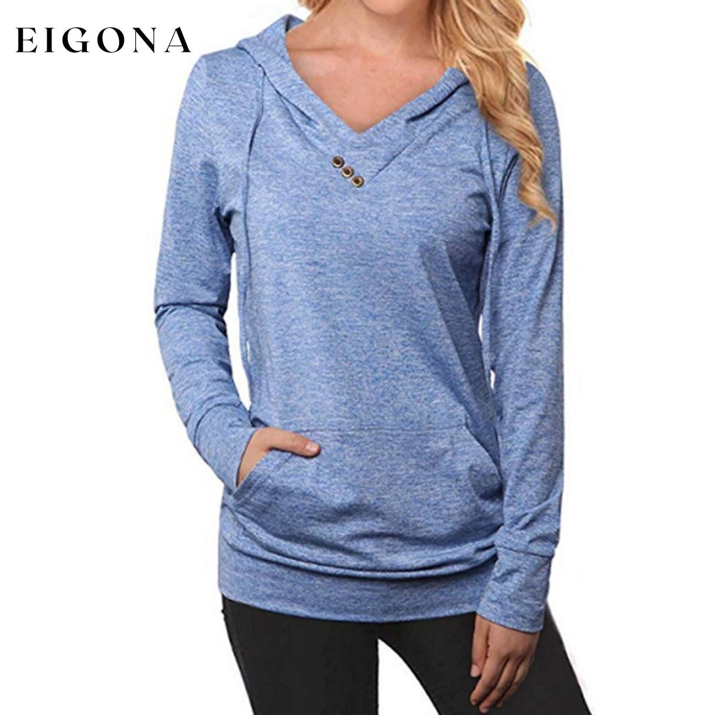 Women's Hoodie Sweatshirt Plain Lace Up Front Pocket Blue __stock:200 clothes refund_fee:800 tops