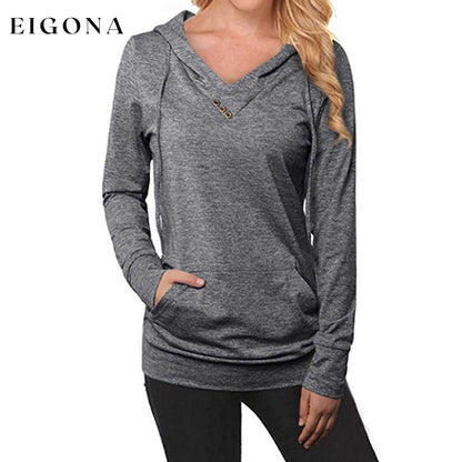 Women's Hoodie Sweatshirt Plain Lace Up Front Pocket Gray __stock:200 clothes refund_fee:800 tops