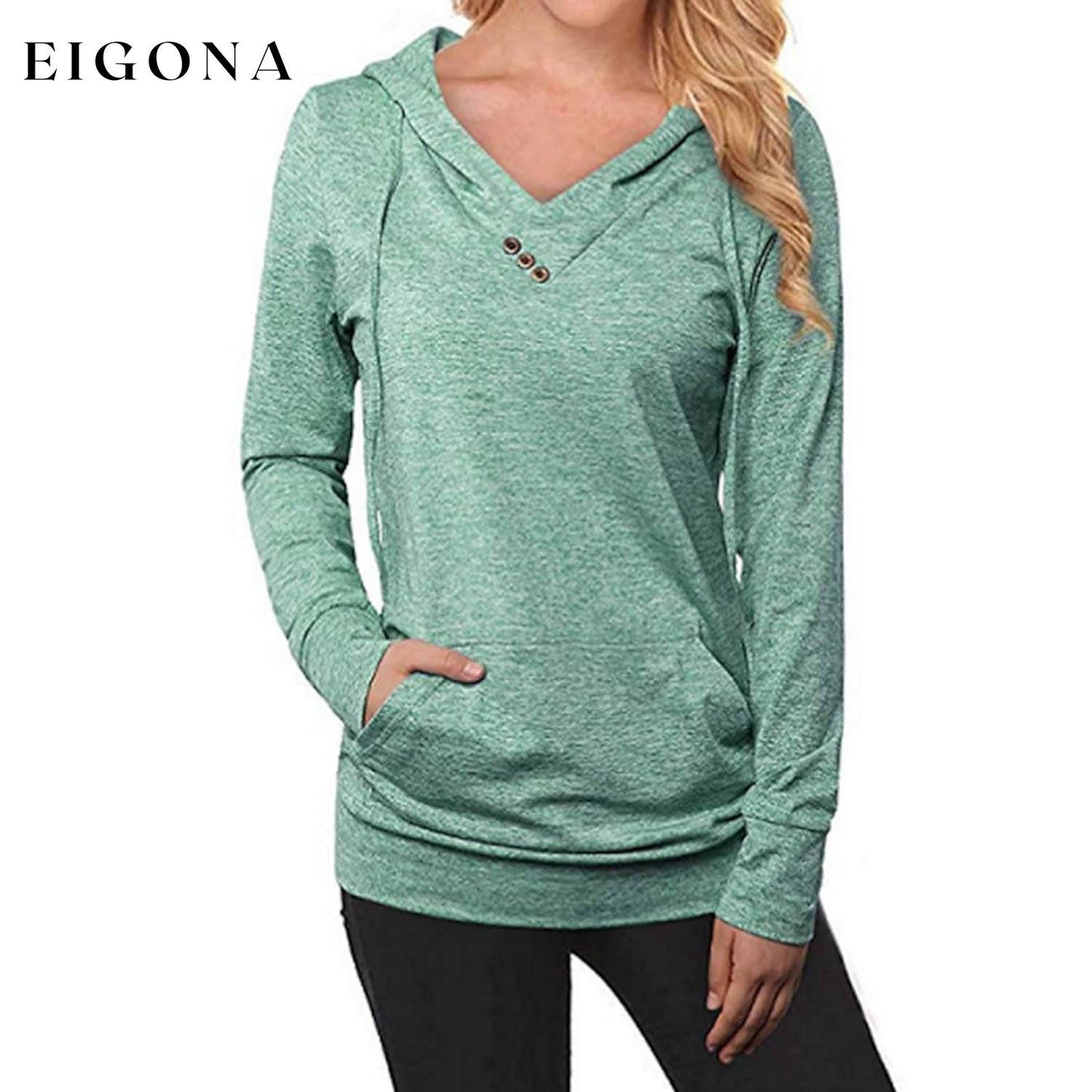 Women's Hoodie Sweatshirt Plain Lace Up Front Pocket Green __stock:200 clothes refund_fee:800 tops