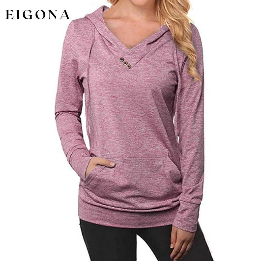 Women's Hoodie Sweatshirt Plain Lace Up Front Pocket Pink __stock:200 clothes refund_fee:800 tops