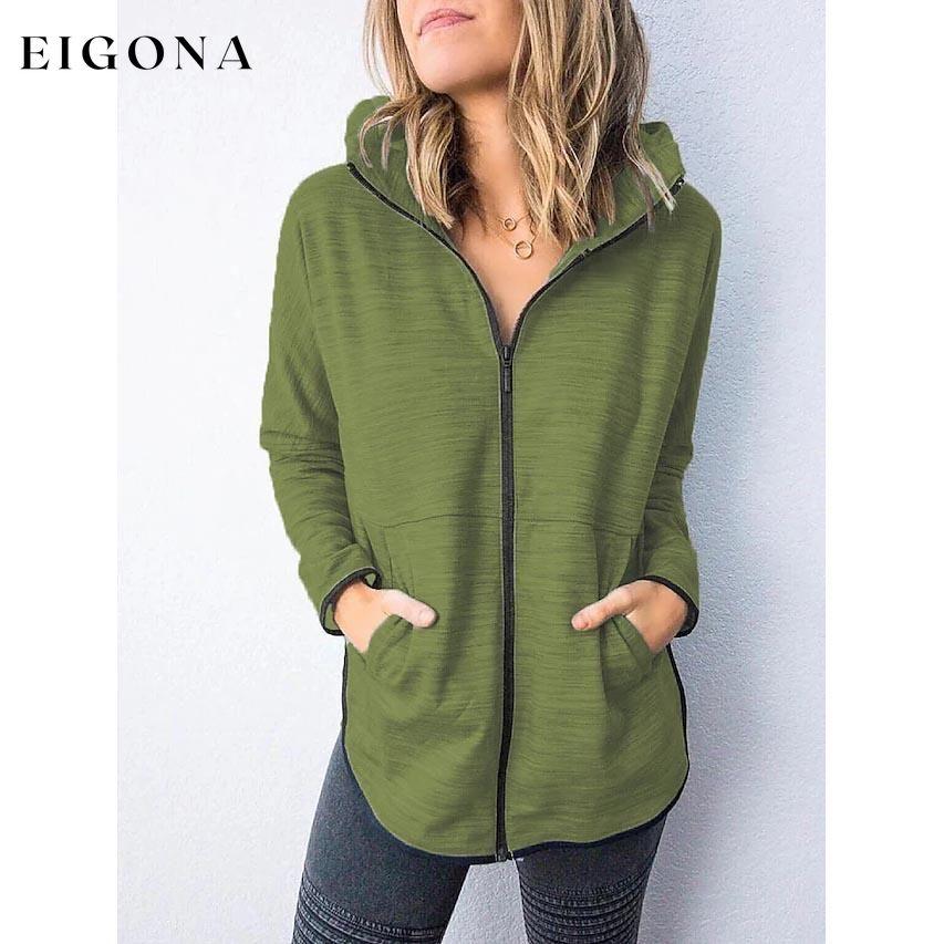 Women's Hoodie Zip Up Hoodie Sweatshirt Plain Zipper Front Army Green __stock:50 clothes refund_fee:800 tops