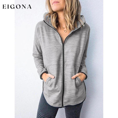 Women's Hoodie Zip Up Hoodie Sweatshirt Plain Zipper Front Gray __stock:50 clothes refund_fee:800 tops