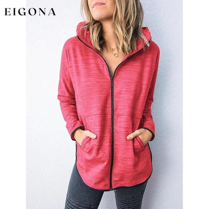 Women's Hoodie Zip Up Hoodie Sweatshirt Plain Zipper Front Red __stock:50 clothes refund_fee:800 tops