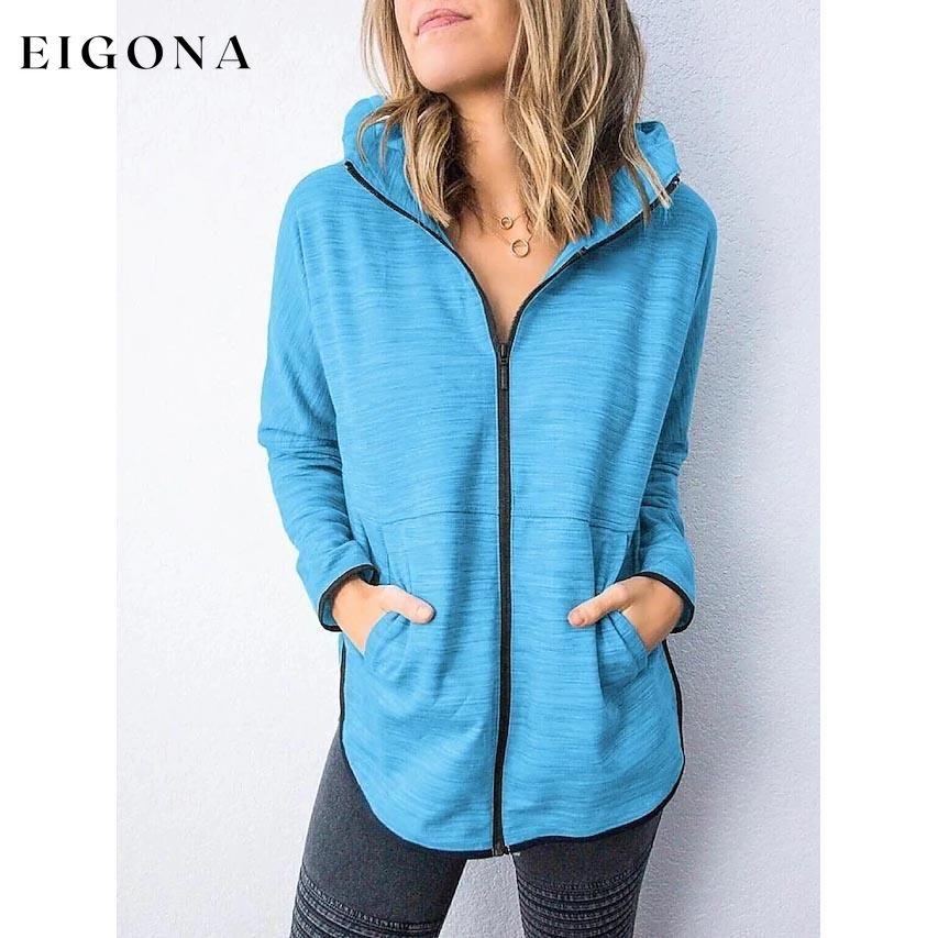 Women's Hoodie Zip Up Hoodie Sweatshirt Plain Zipper Front Royal Blue __stock:50 clothes refund_fee:800 tops