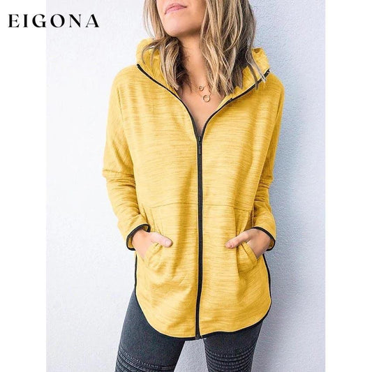 Women's Hoodie Zip Up Hoodie Sweatshirt Plain Zipper Front Yellow __stock:50 clothes refund_fee:800 tops
